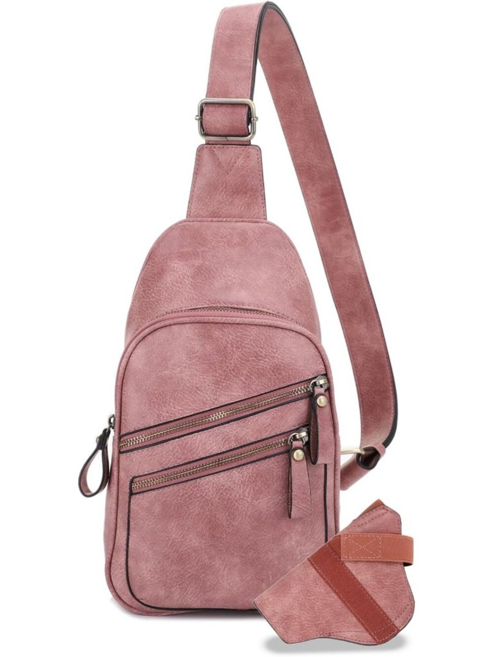 Unisex Multi-Pocket Concealed Carry Sling Bag Crossbody Backpack Purse - Mauve
